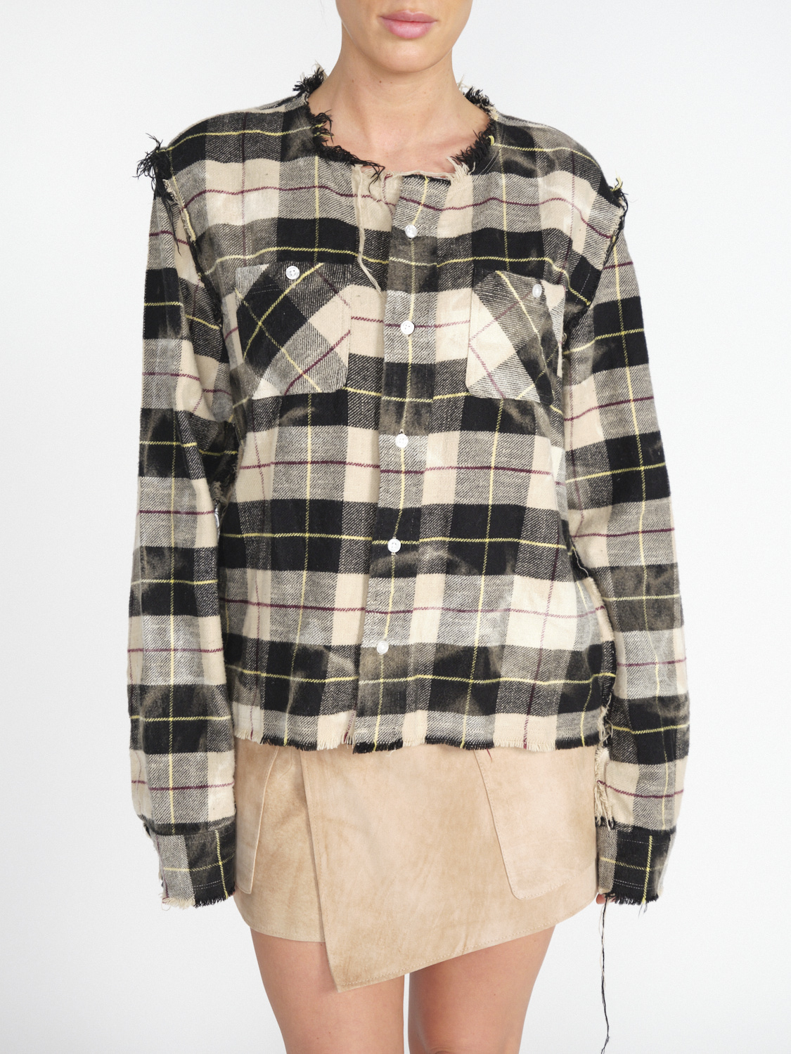 R13 Crewneck Shredded - Short checked shirt made from soft cotton  multi S