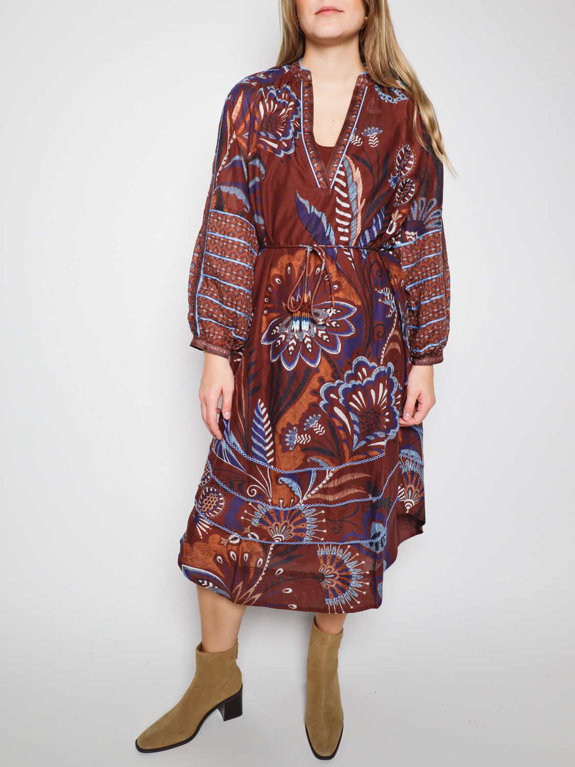 Farm Rio Delicate Garden floral print midi dress  brown S