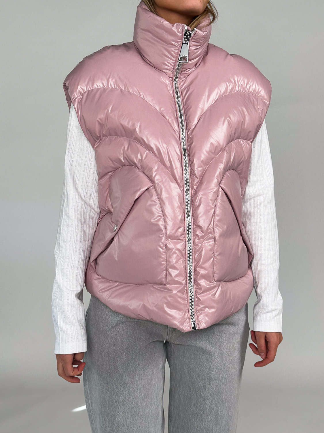 Khrisjoy Oversized Vest – Matte Weste aus Baumwoll-Mix   rosa S/M