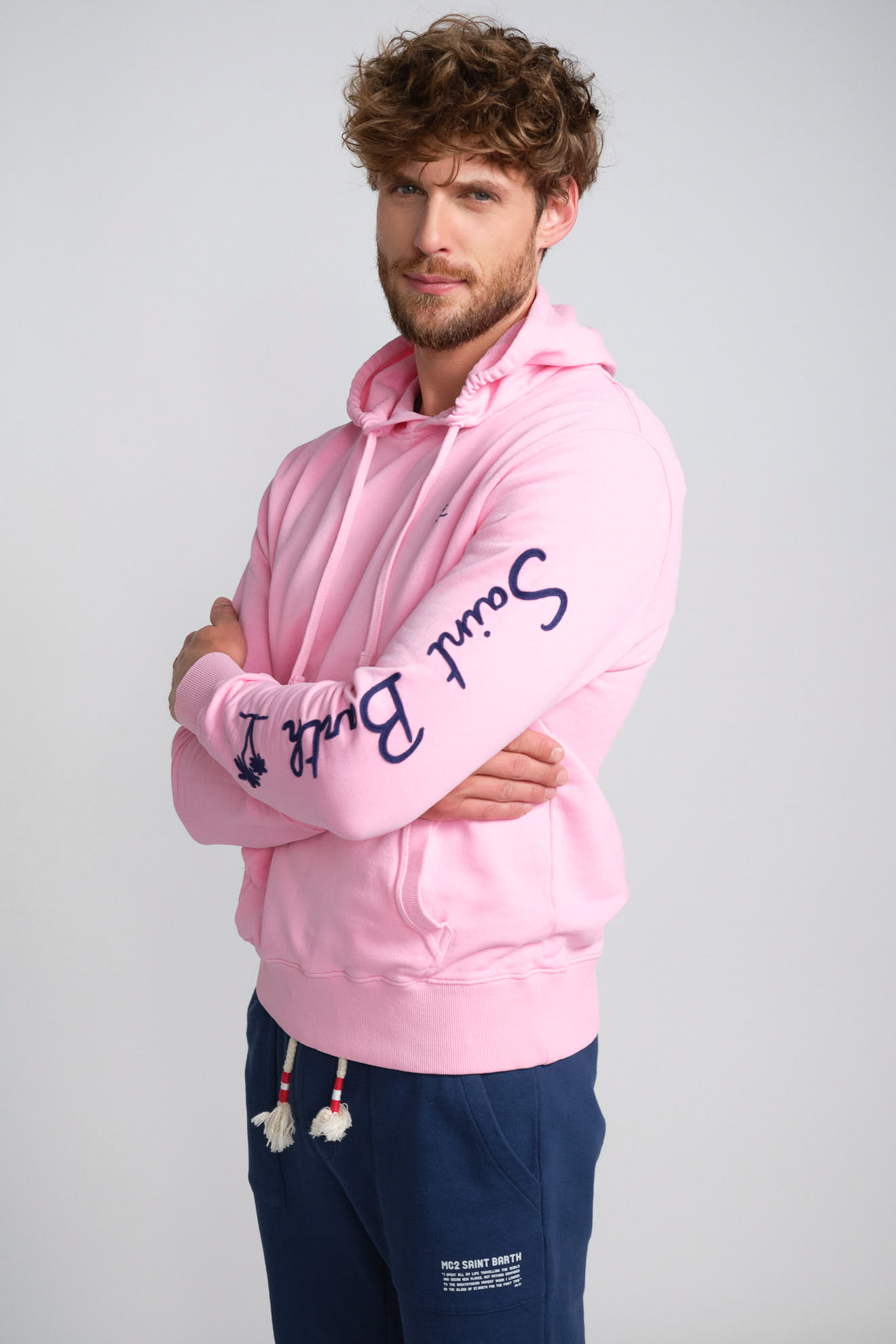 st.barth hoodie pink branded cotton model side
