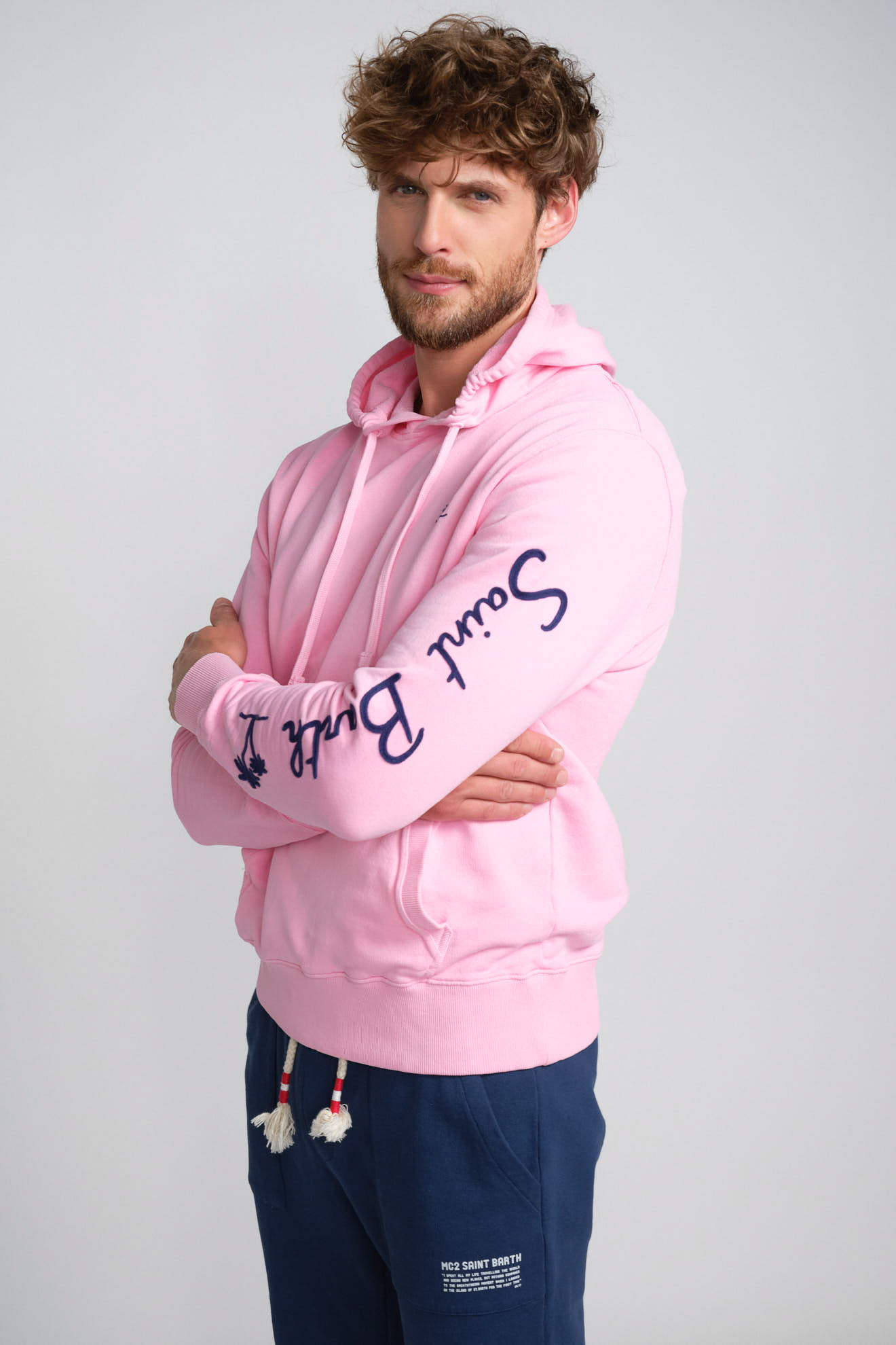 st.barth hoodie manhattan 21 pink branded outfit st.barth hoodie pink branded cotton model side