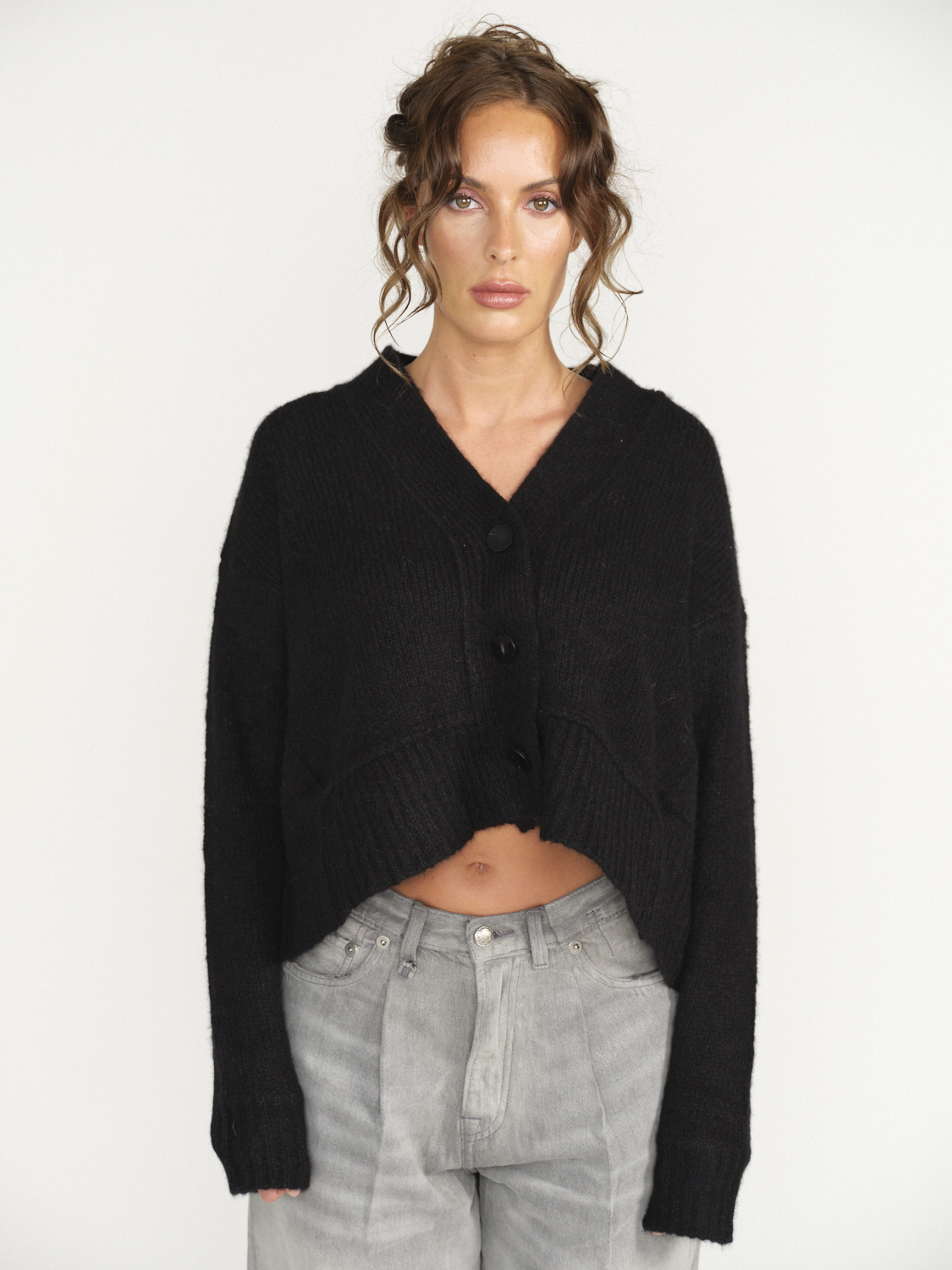 LU Ren Riely D. - Cárdigan oversize con tapeta de botones negro XS