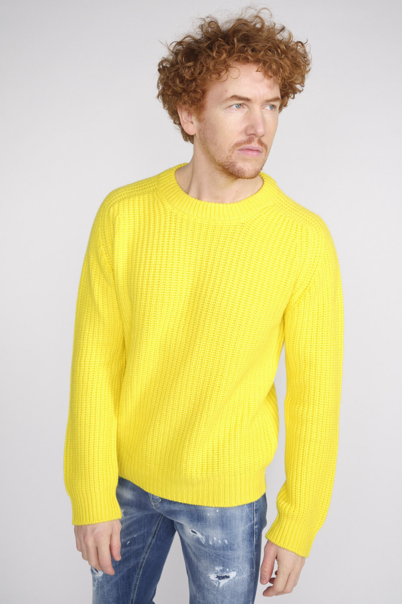 Stephan Boya mood rib - knitted sweater in cashmere yellow XL
