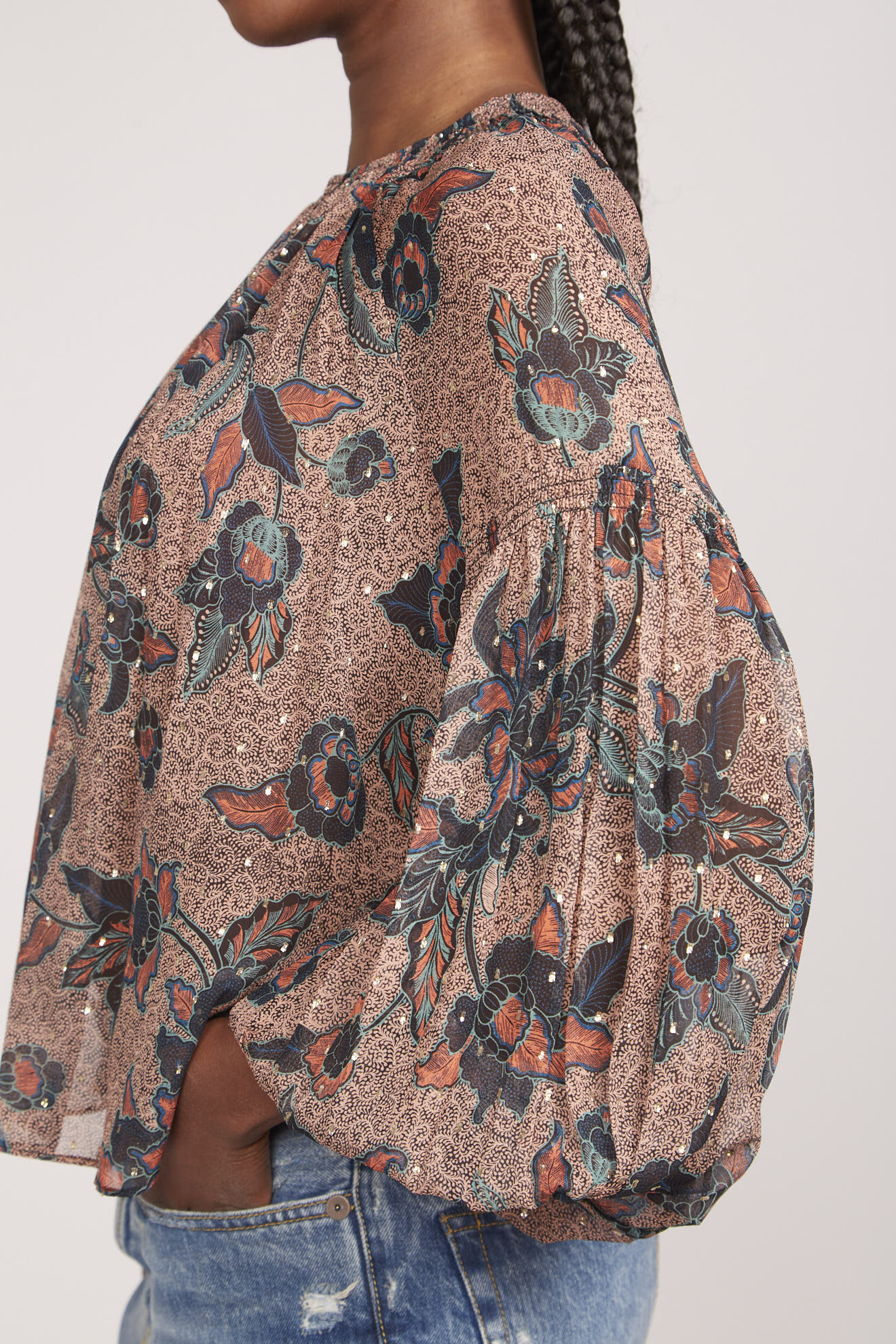 ulla johnson blouse multi all over print butterflies cotton model side