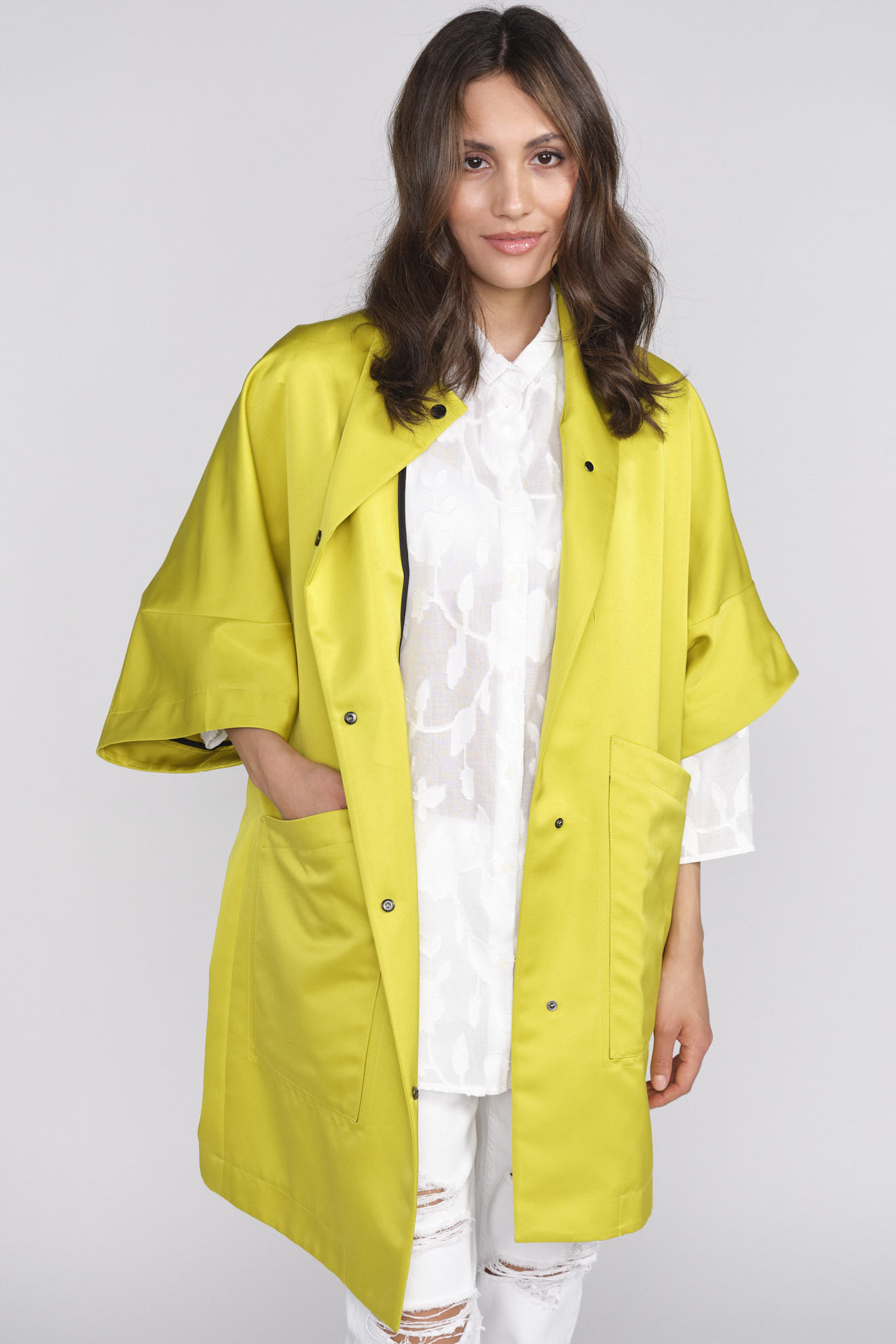 Ahirain Oversized jacket with button placket and stand-up collar yellow XS
