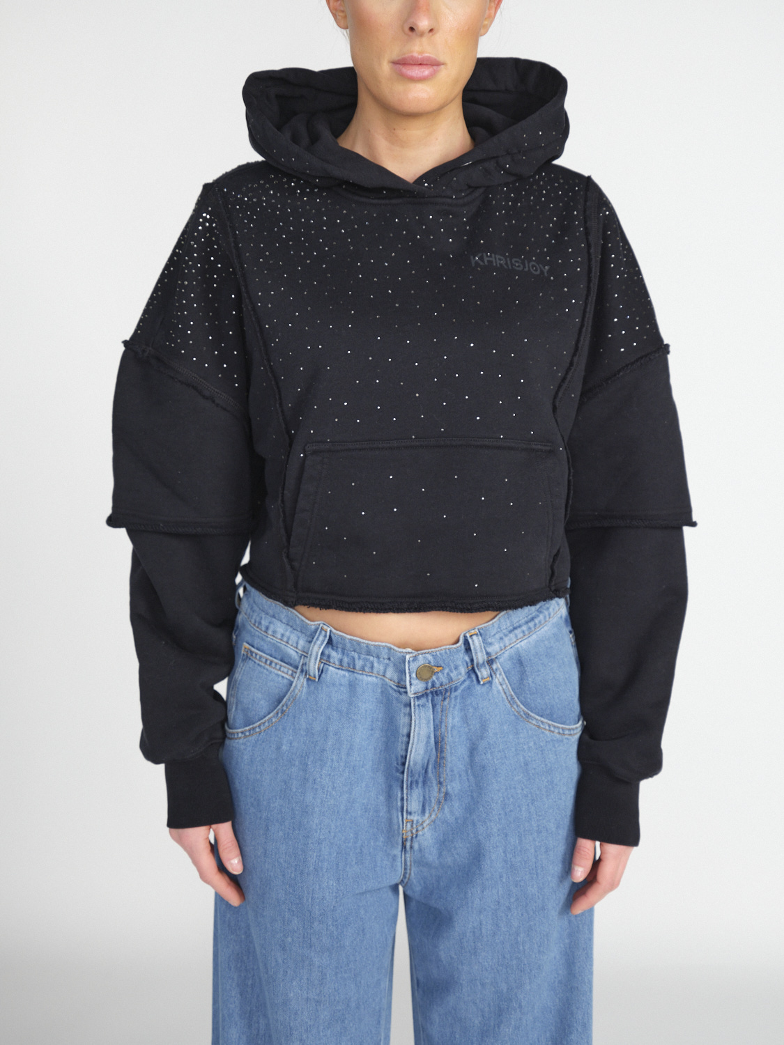 khrisjoy Hoodie Crop - Cropped sweater with glitter details   black XS/S