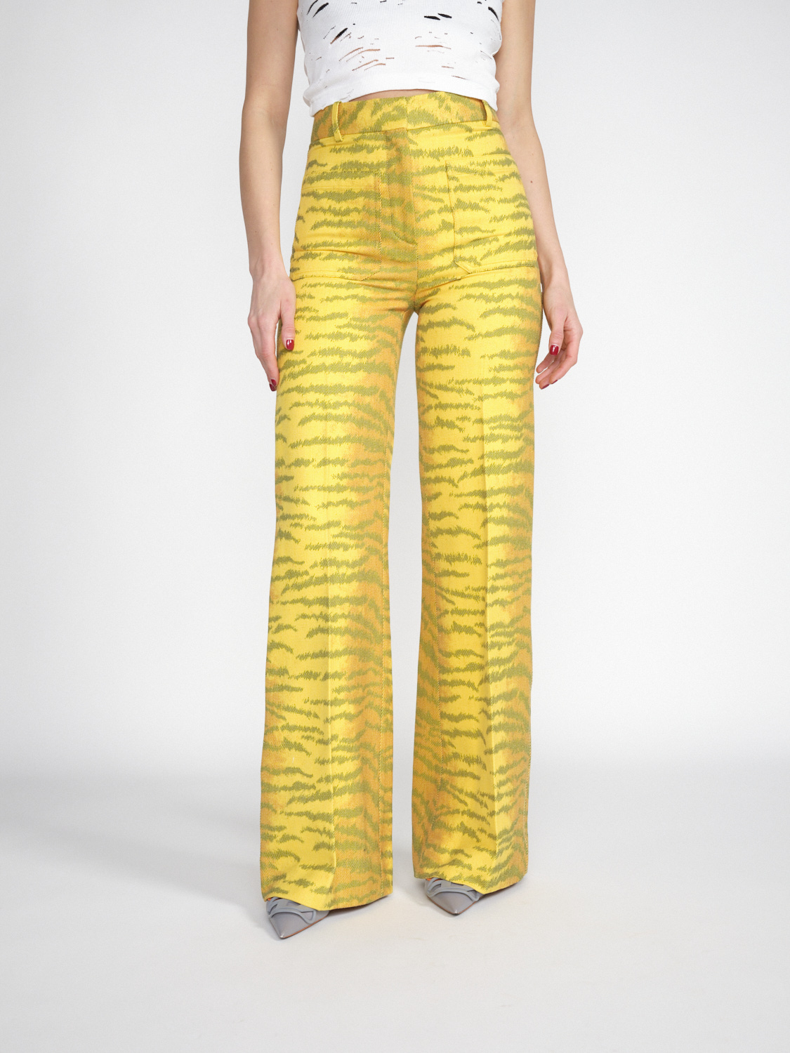 Victoria Beckham Alina Trouser – flared jacquard trousers in cotton blend  gelb 36