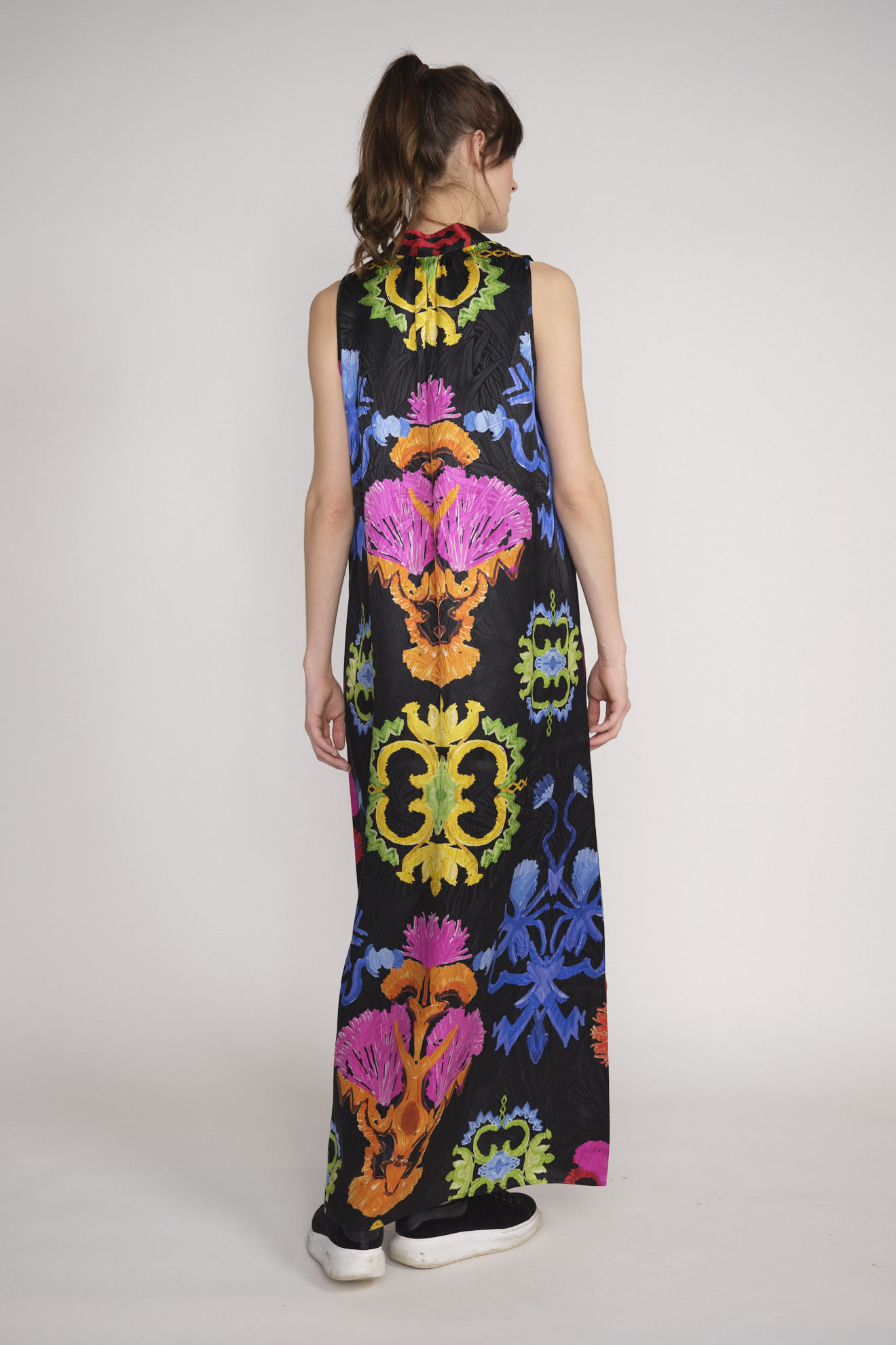 Rianna+Nina Mesogios Dress Sifnos - Wide silk midi dress with graphic prints black S/M
