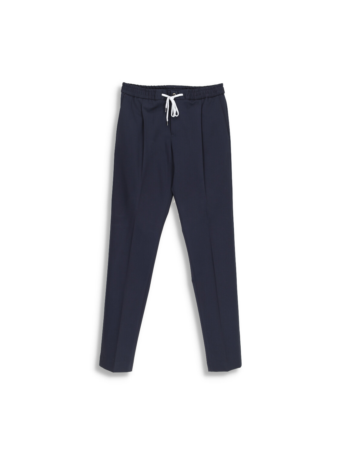 Trousers with crease and elastic waistband