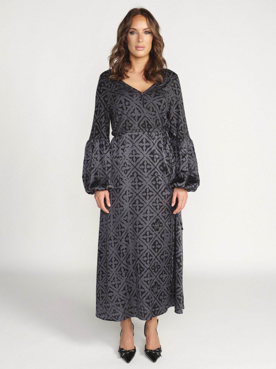 friendly hunting Dress Morose Eyes of Marrakesh – Midikleid mit Printdesign aus Seide grau XS