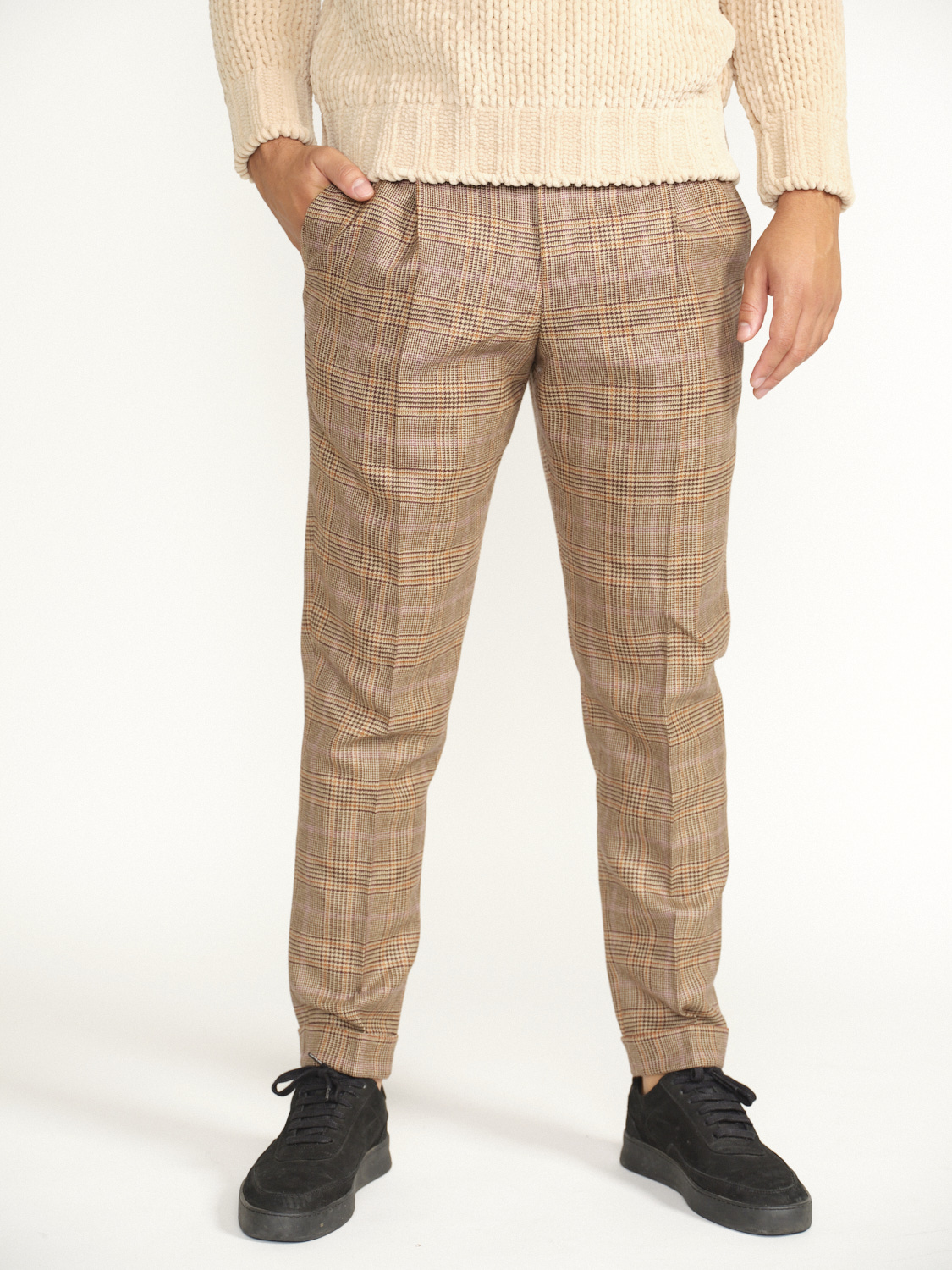PT Torino Rebel - Checked suit trousers with crease  brown 48