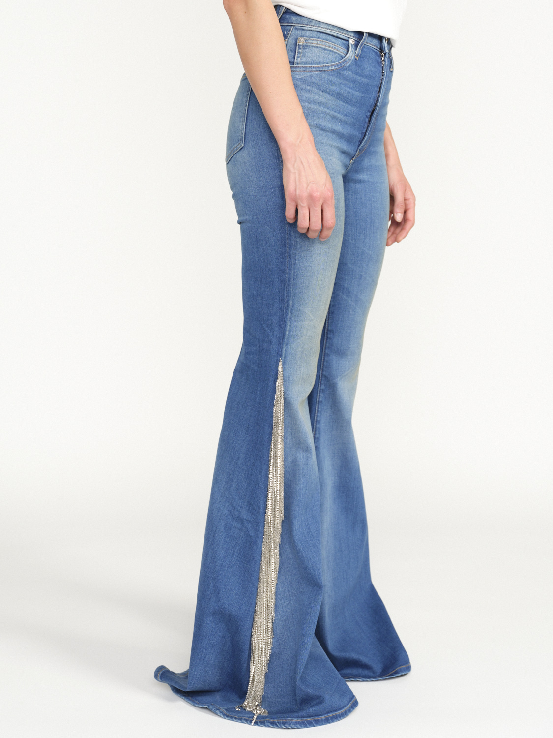 Cout De La Liberte Heidi - low-waist denim flare pants with glitter fringe details blue 25