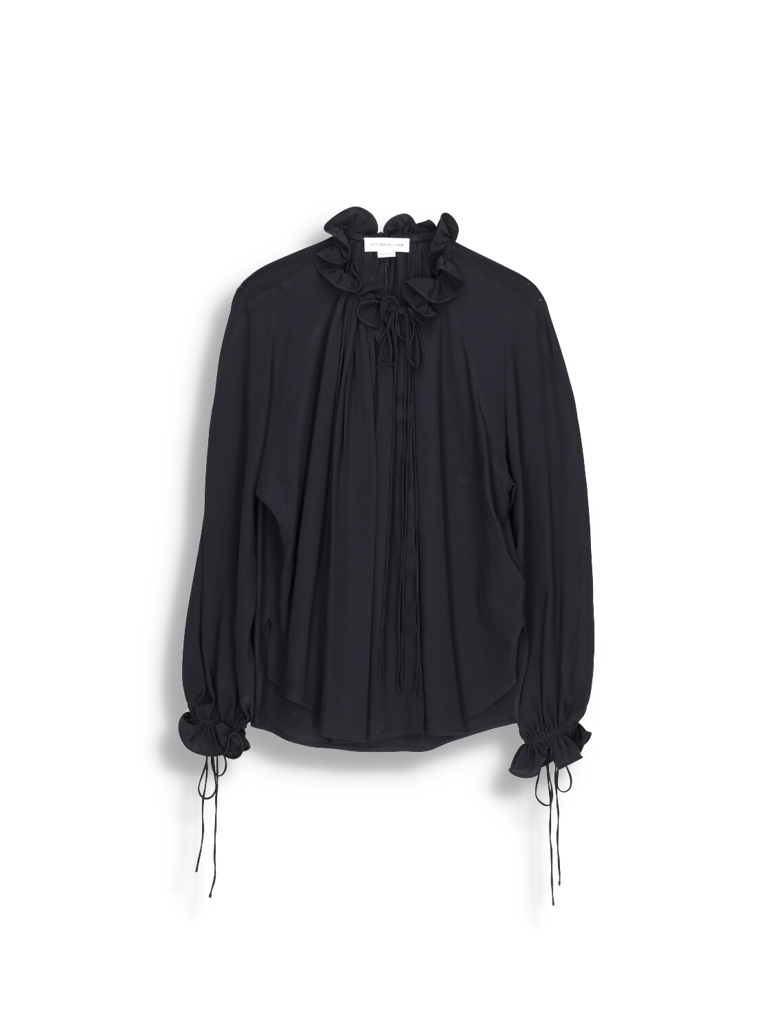 Victoria Beckham Ruched Detail Blouse - Long Sleeve Blouse with Ruched Details made of Silk black 40