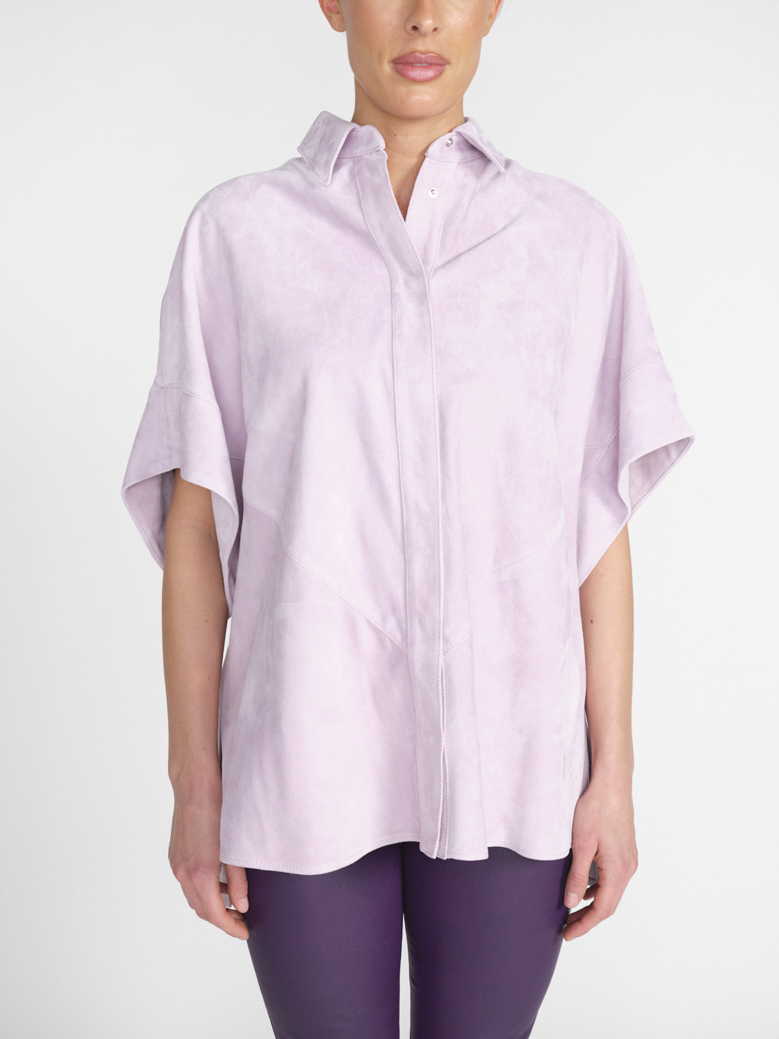 Dondup Oversized Velours-Leder-Hemd aus Ziegenleder	  morado S/M