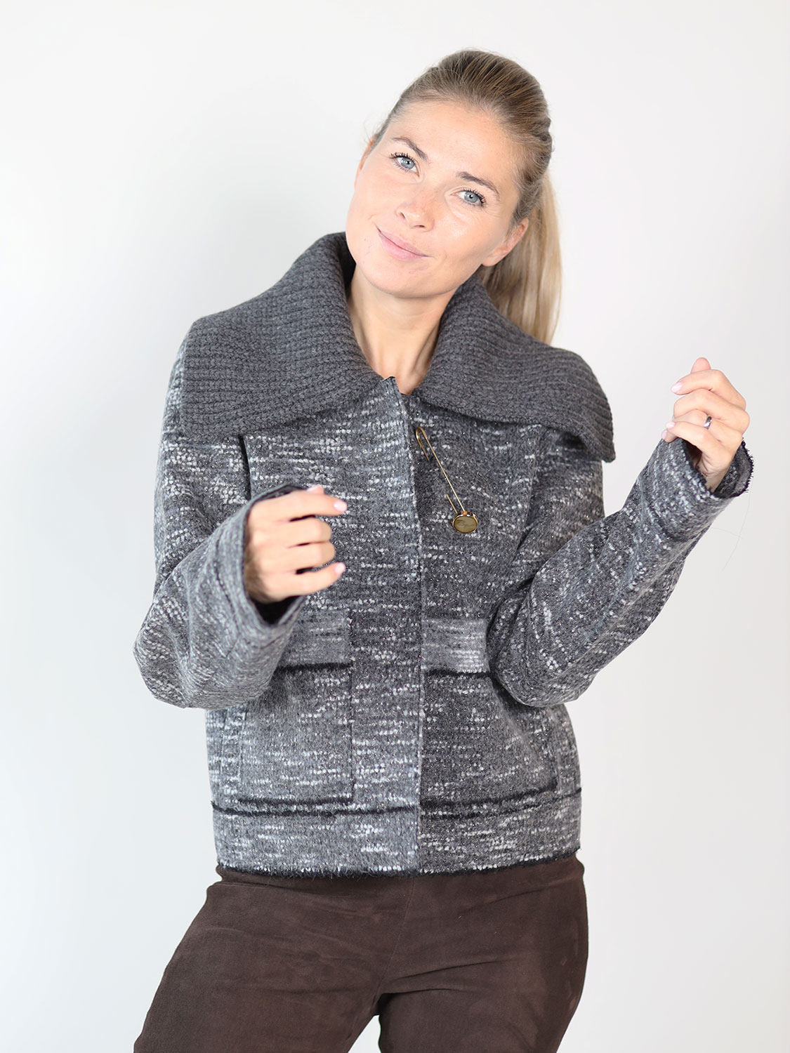 Antonia Zander Florence Jacket – Jacke mit Lurex-Garn  grau S