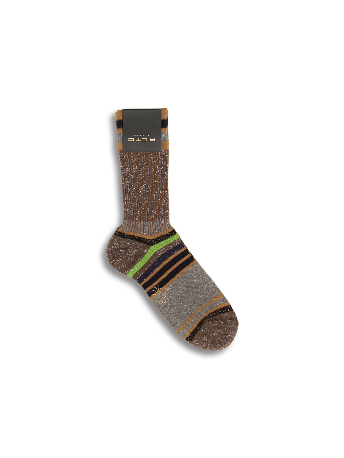 Alto Chapo Corto - Striped socks with glitter threads  brown One Size