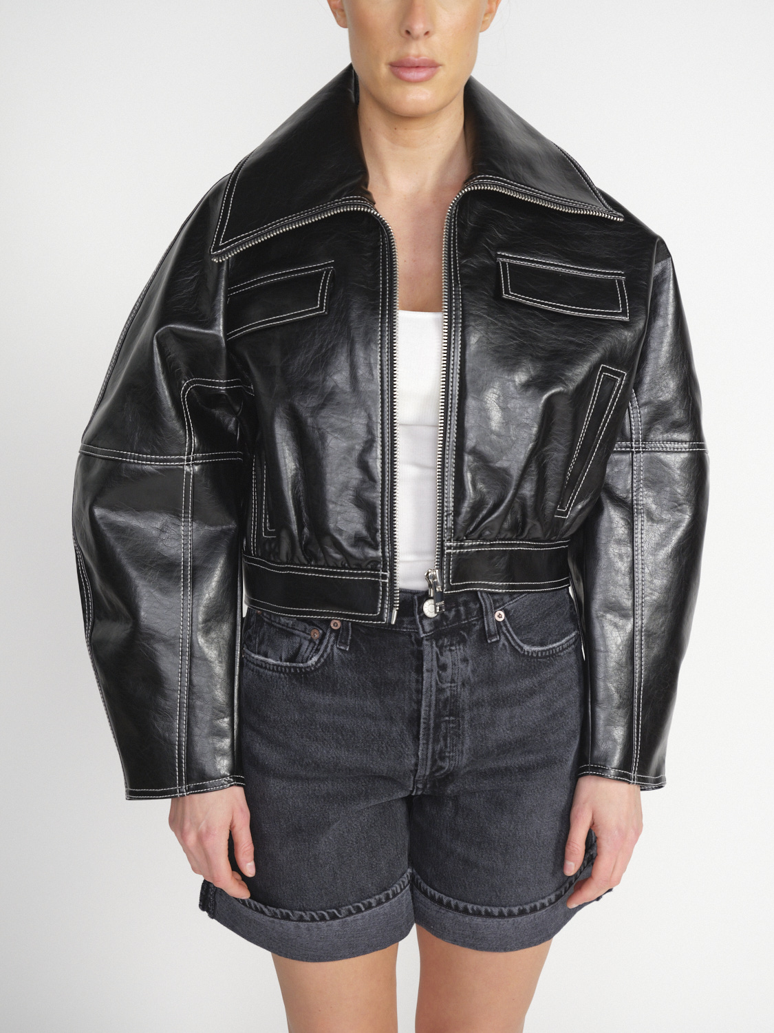 Shiny oversize leather jacket 