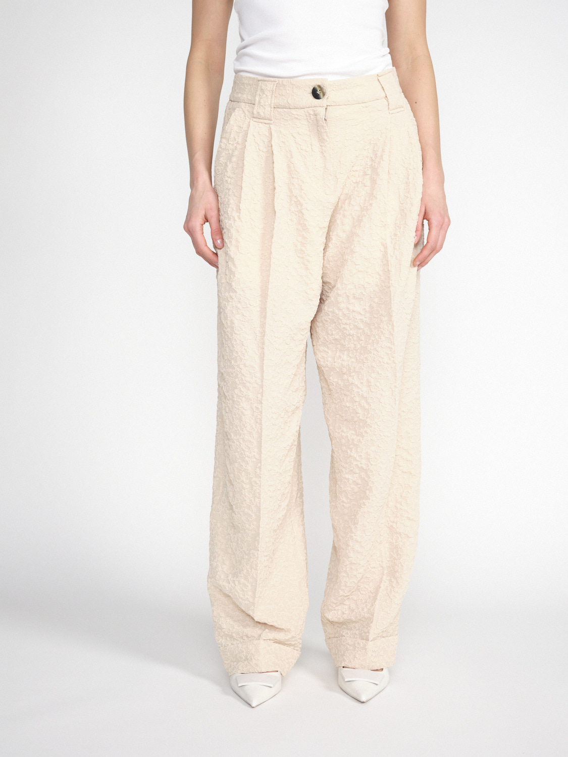 Ganni Textured Wide-Leg pants  beige 38