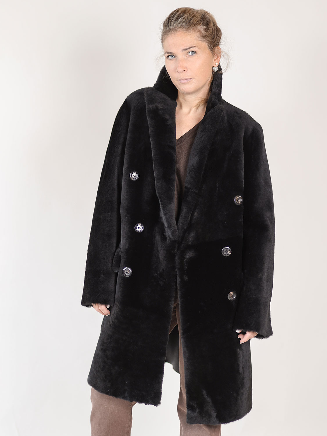Blancha Light Astrakhan – Double-breasted fur coat 36 black