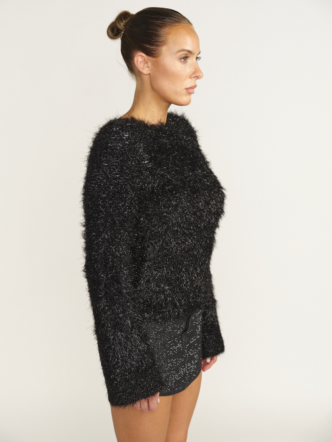 Victoria Beckham Sweater with open back and glitter thread details  black XXS
