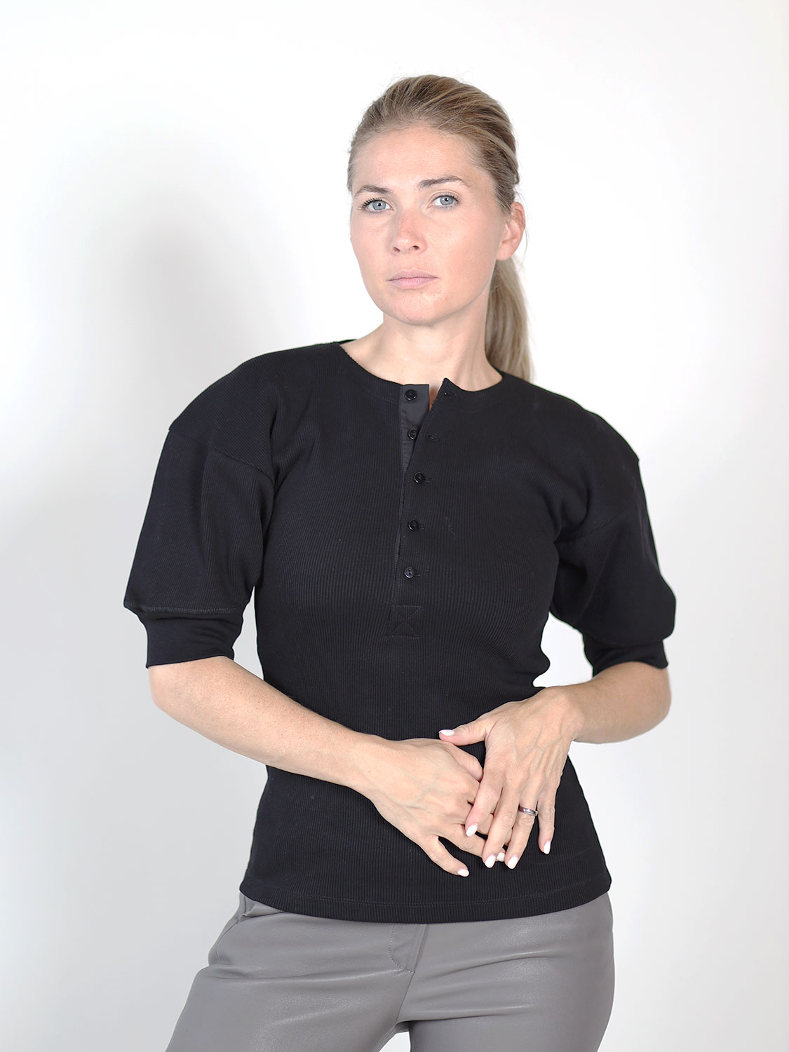 Victoria Beckham Henley Rib – Ribbed Shirt black XS