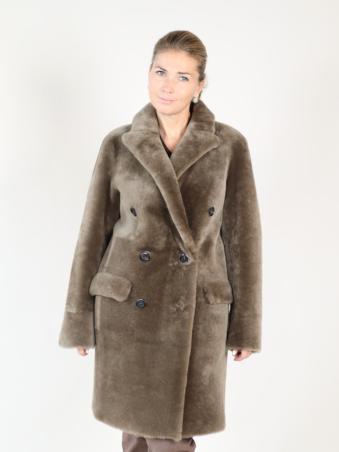 Blancha Light Astrakhan – Double-breasted fur coat 36 brown