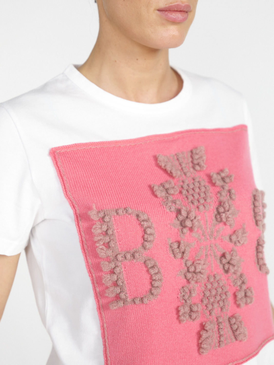 Barrie Thistle Logo Top - T-shirt with cashmere application  coral S