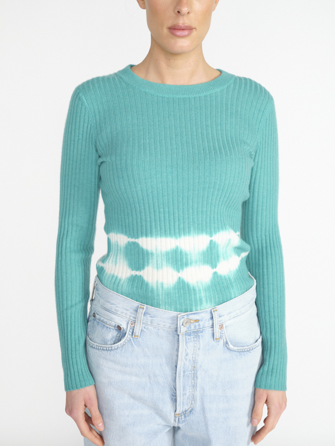 Kujten Bibi  – Ripp-Pullover aus Cashmere mit Batik-Details   menta XS/S