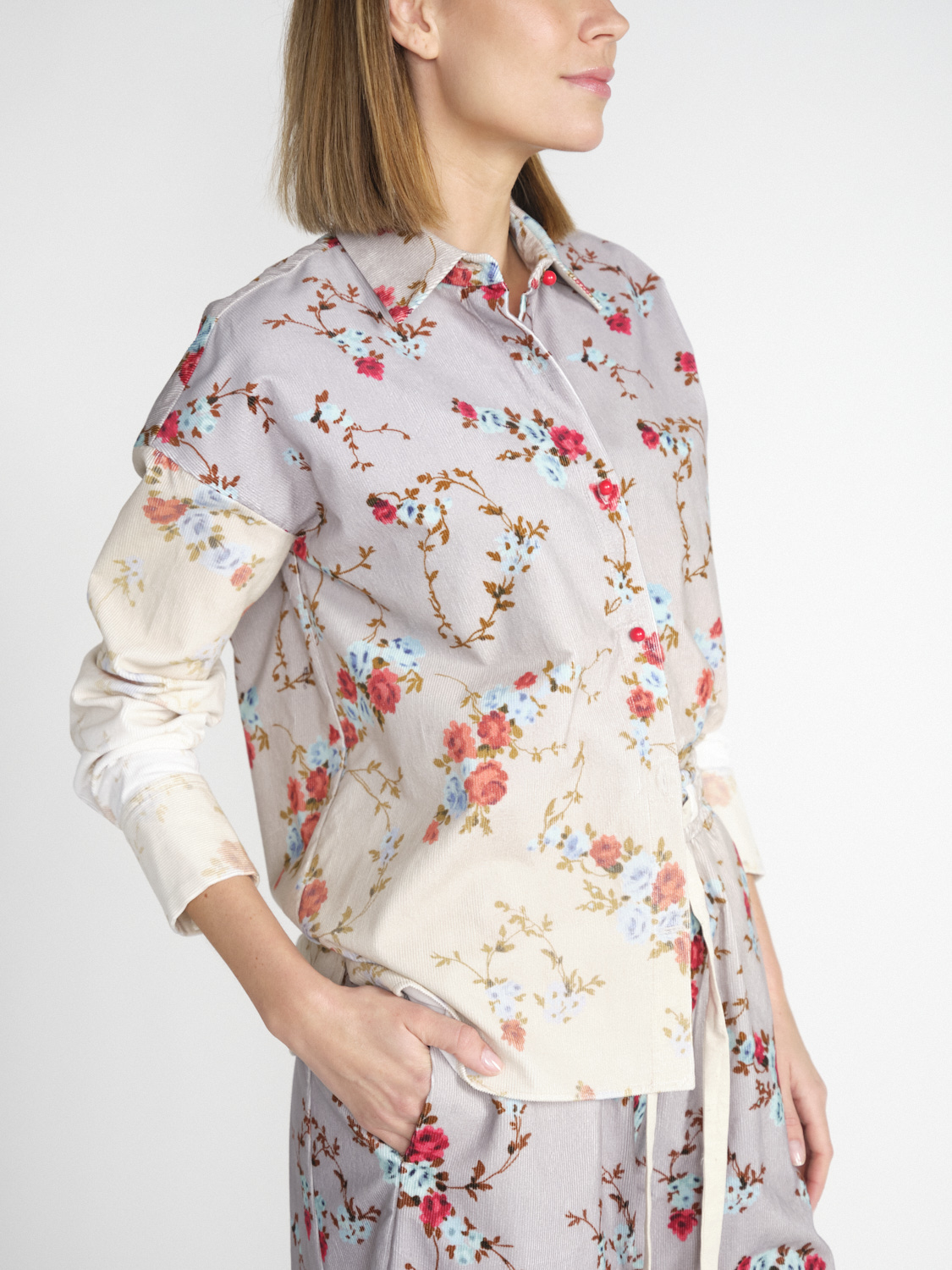 Odeeh Mini Bouquets - Cotton corduroy shirt blouse with floral design  multi 34