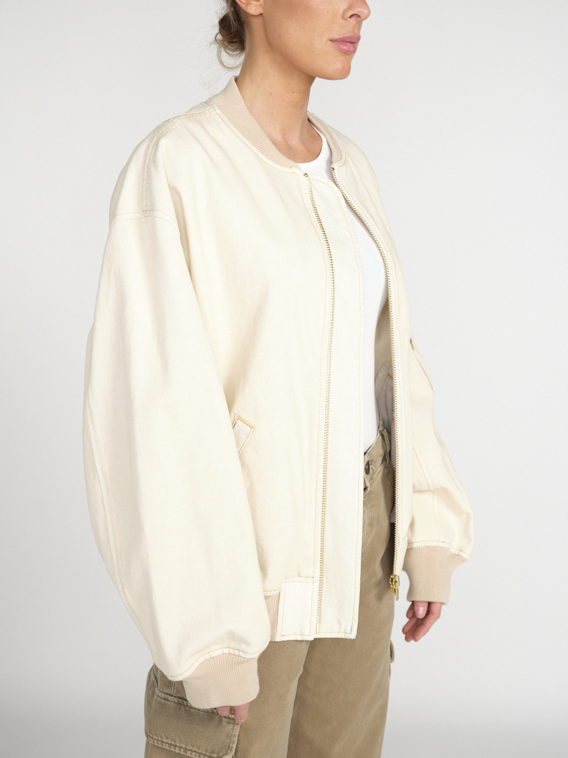 Semicouture Oversized cotton denim bomber jacket  beige One Size