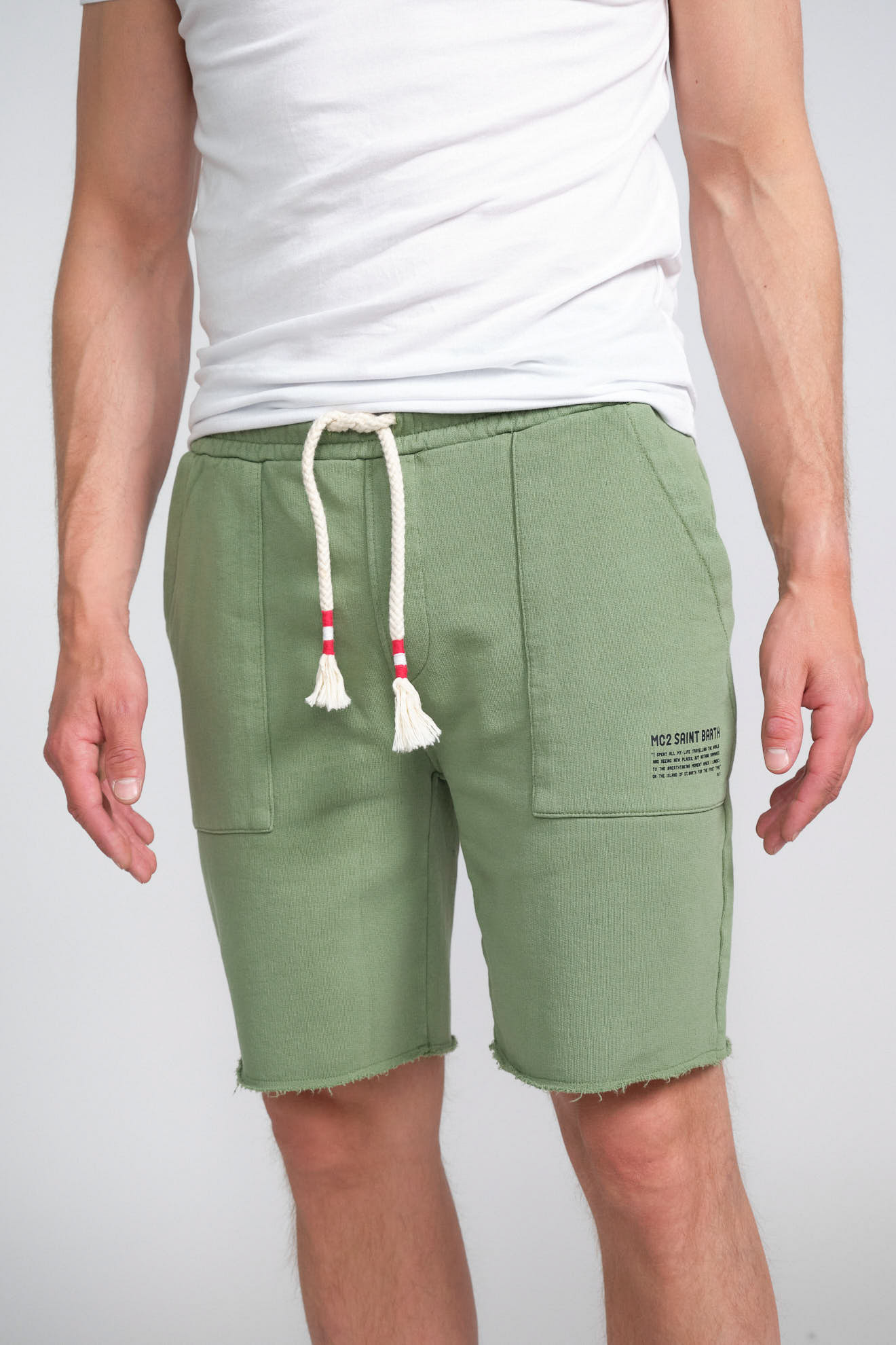 st.barth shorts green branded cotton model front