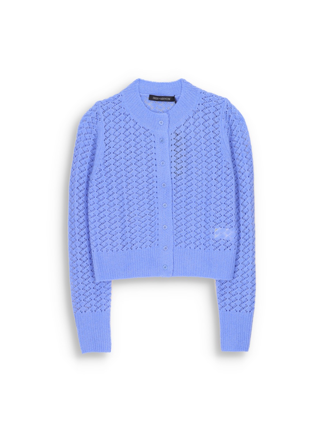 Iris von Arnim Cropped Cashmere Silk Cardigan - Cashmere Silk Cardigan with Ajour Pattern blue M