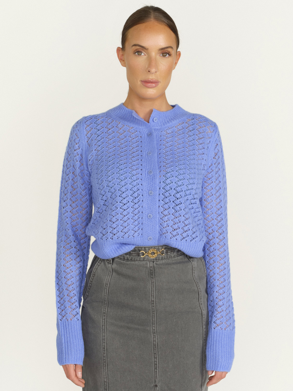 Iris von Arnim Cardigan cropped in cashmere e seta - cardigan in cashmere e seta con motivo ajour  blu M