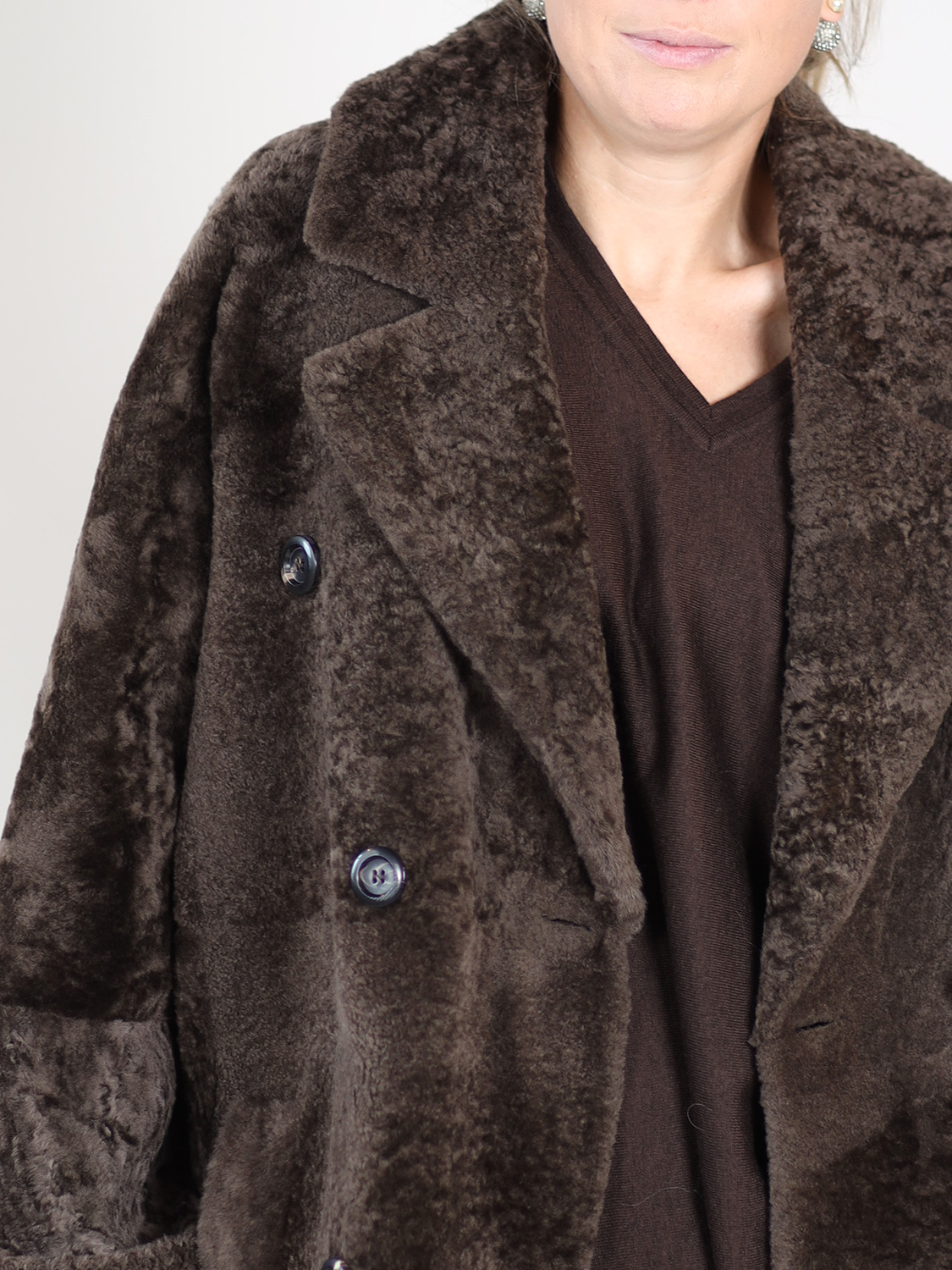 Blancha Light Astrakhan – Long reversible coat with tie belt brown 34