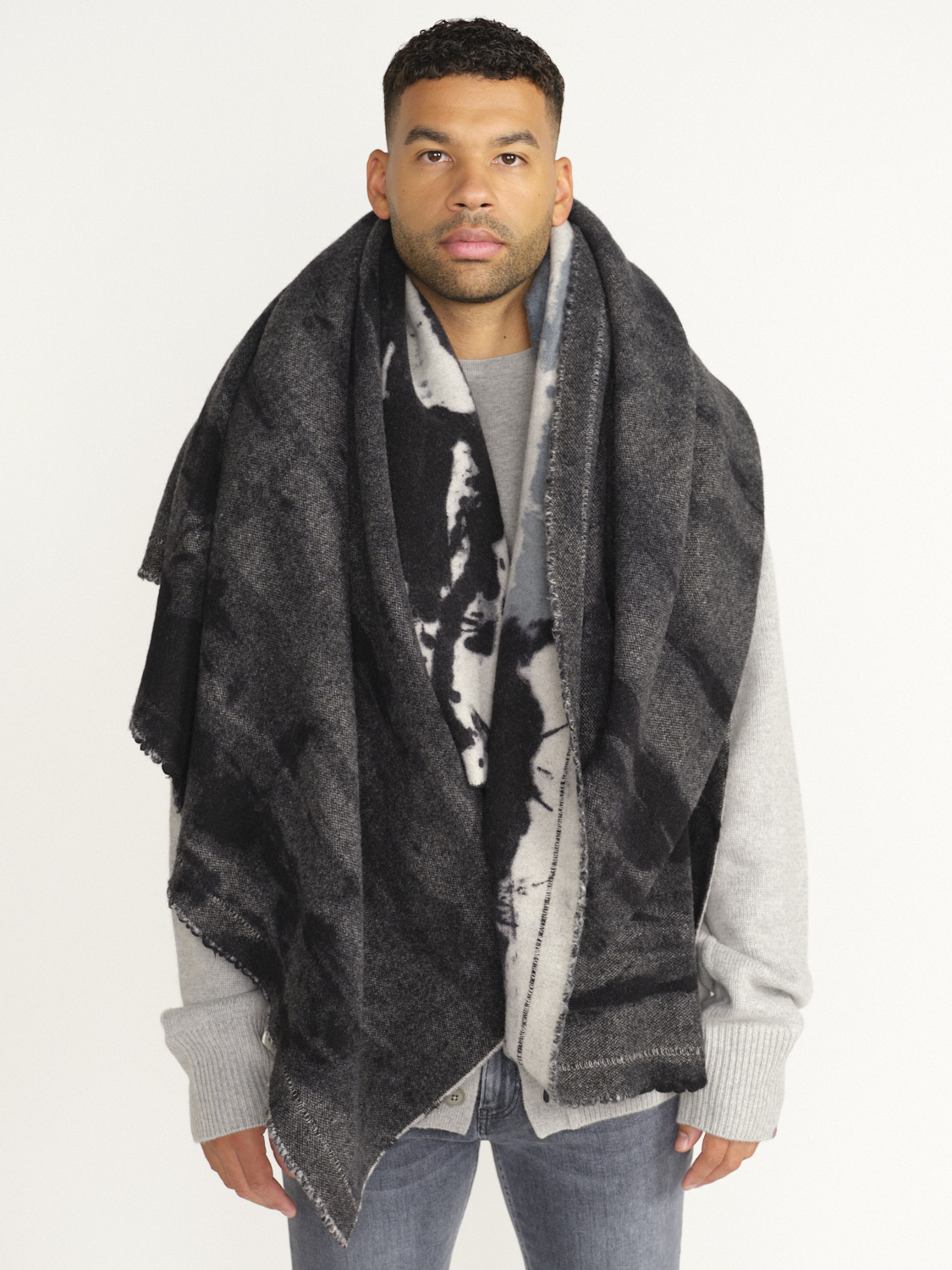 Faliero Sarti Plaid Norvy - Rectangular scarf with pattern in wool and cashmere black One Size