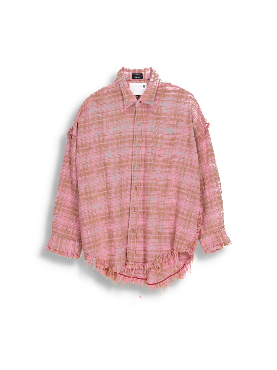 Shredded - Oversized cotton plaid pattern blouse