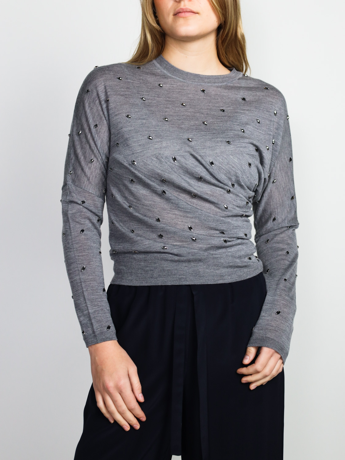 Odeeh Pullover mit Strasssteinchen grau S Odeeh Pullover mit Strasssteinchen grau S