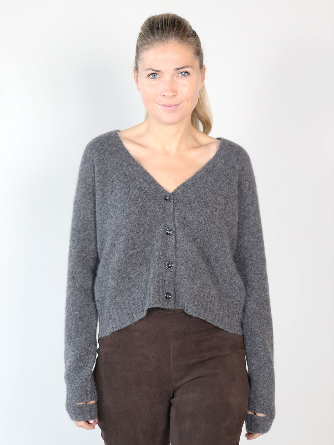 Roberto Collina Strickjacke aus Cashmere-Seiden-Mix  anthrazit S