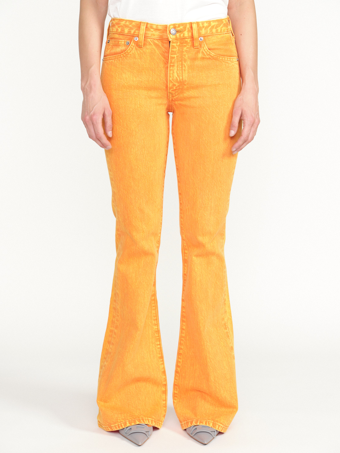 Cout De La Liberte Britney - denim flare pants with washed out look orange 25
