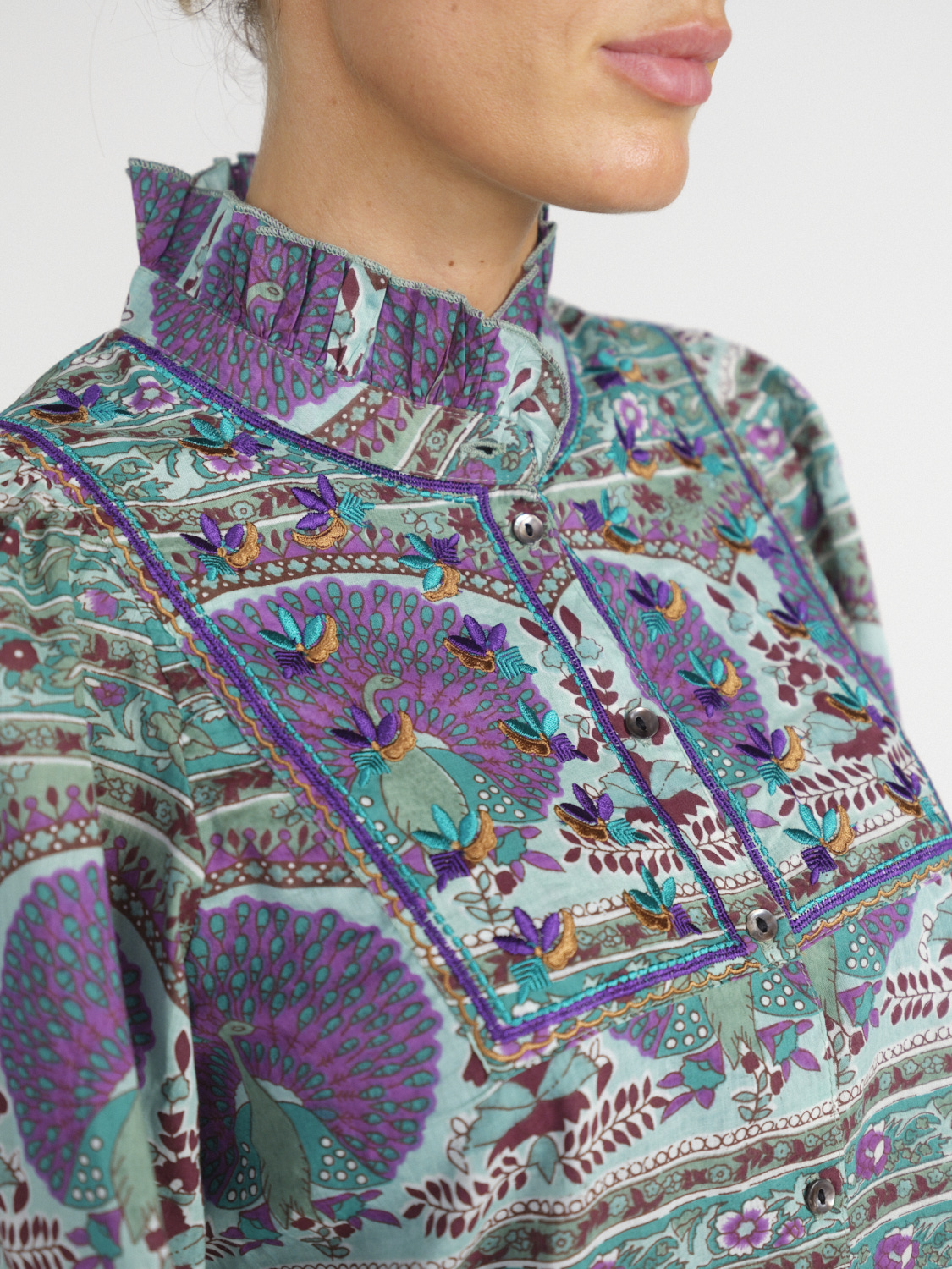 Antik Batik Tala – Baumwoll-Bluse mit floralem Muster 	  mint 36