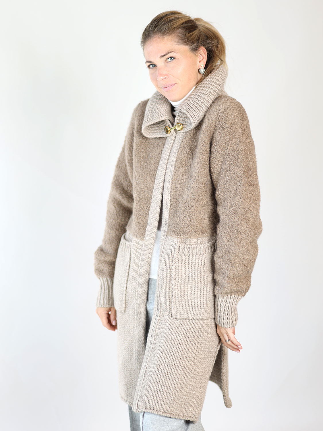 Antonia Zander Pina – long knitted coat taupe XXS Antonia Zander Pina – long knitted coat taupe XXS