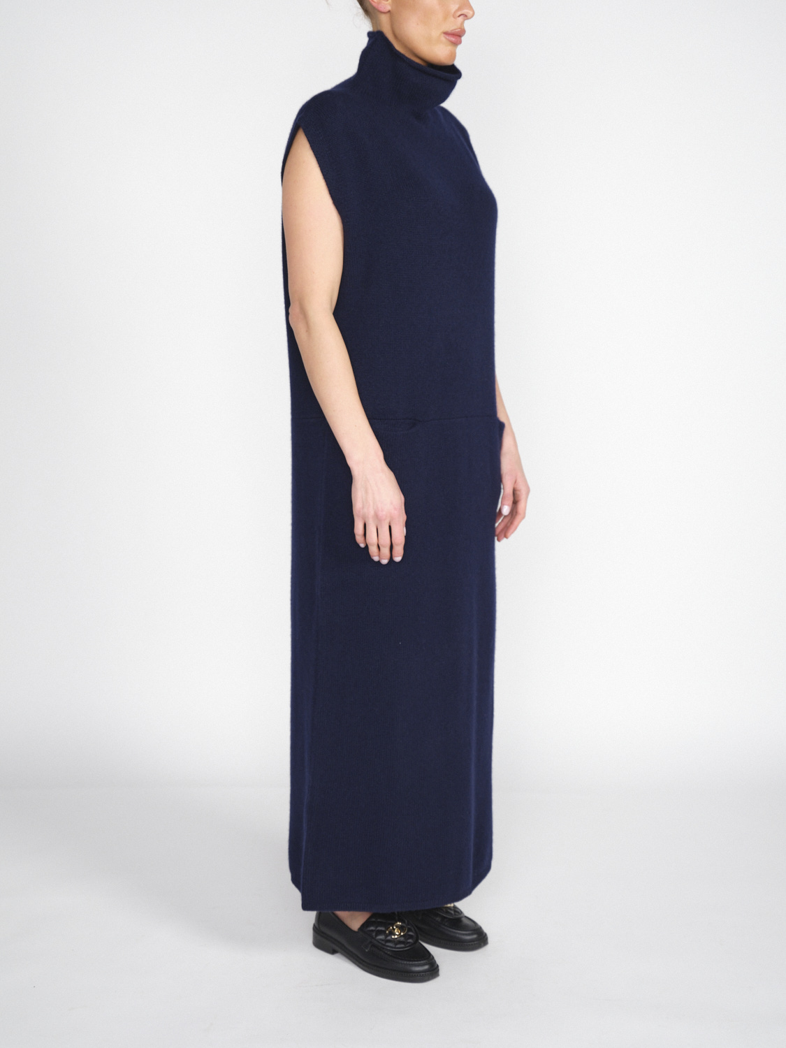 Lisa Yang Paula- Turtleneck maxi dress in cashmere  marine One Size