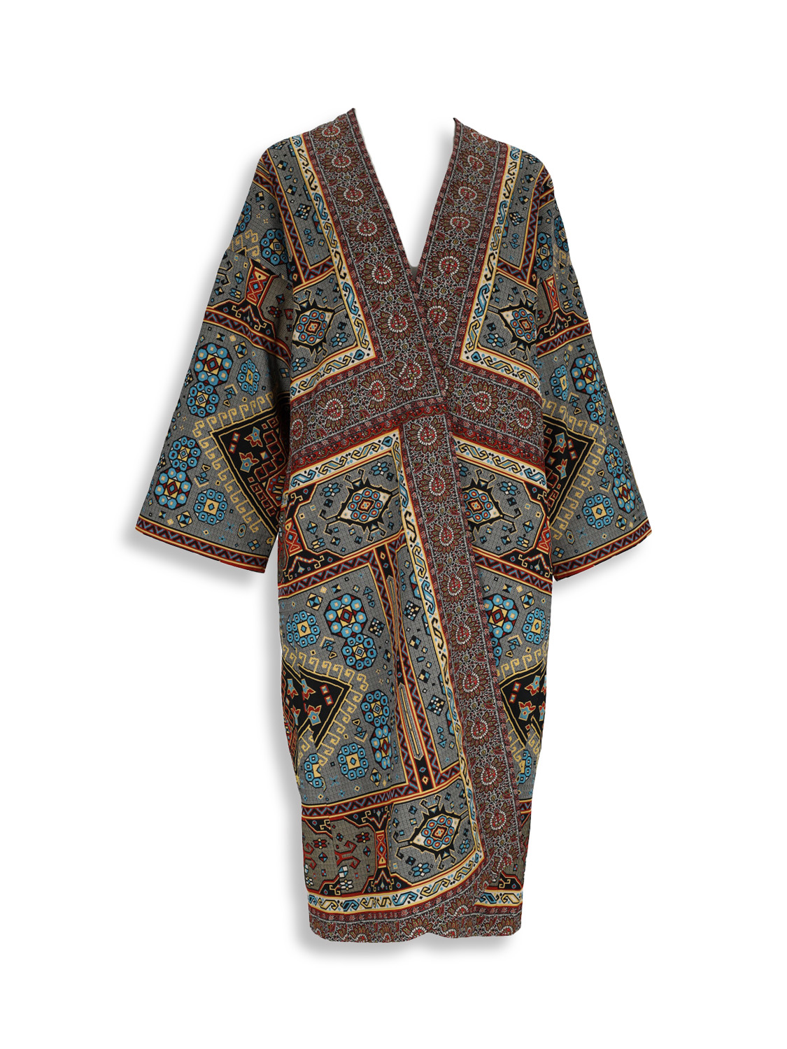 Long cut cotton oriental print kimono