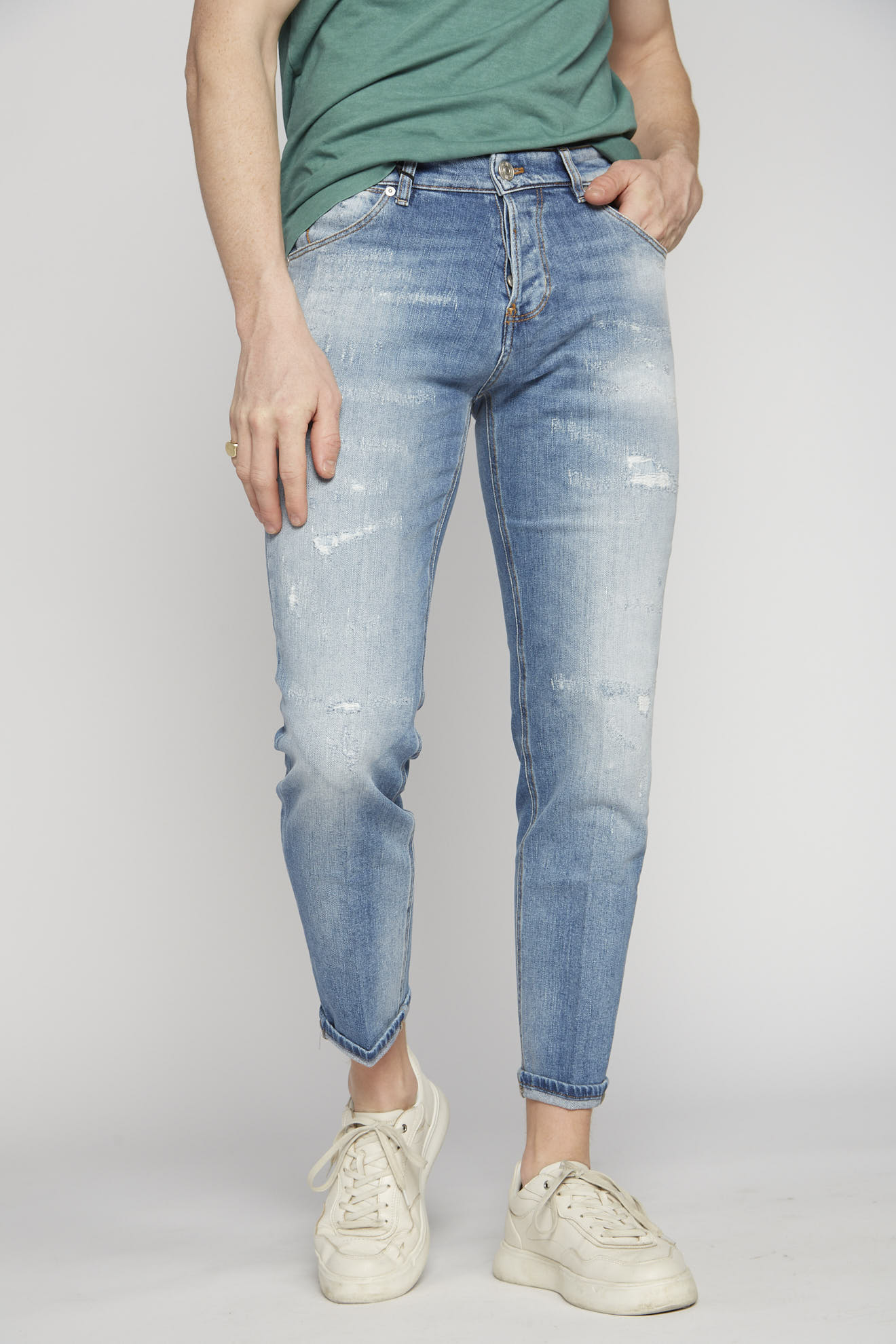 pt torino jeans denim destroyed cotton model front