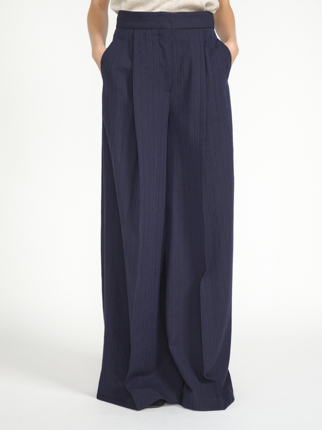 Odeeh Nadelstreifen-Hose aus Schurwoll-Mix   36 marine