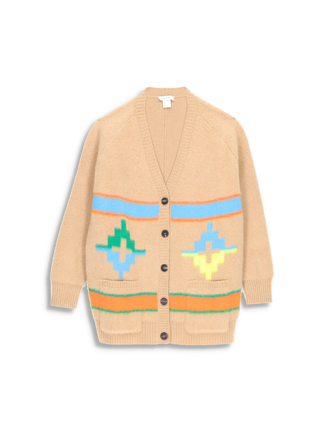 Cashmere cardigan - cashmere cardigan with ethnic pattern  