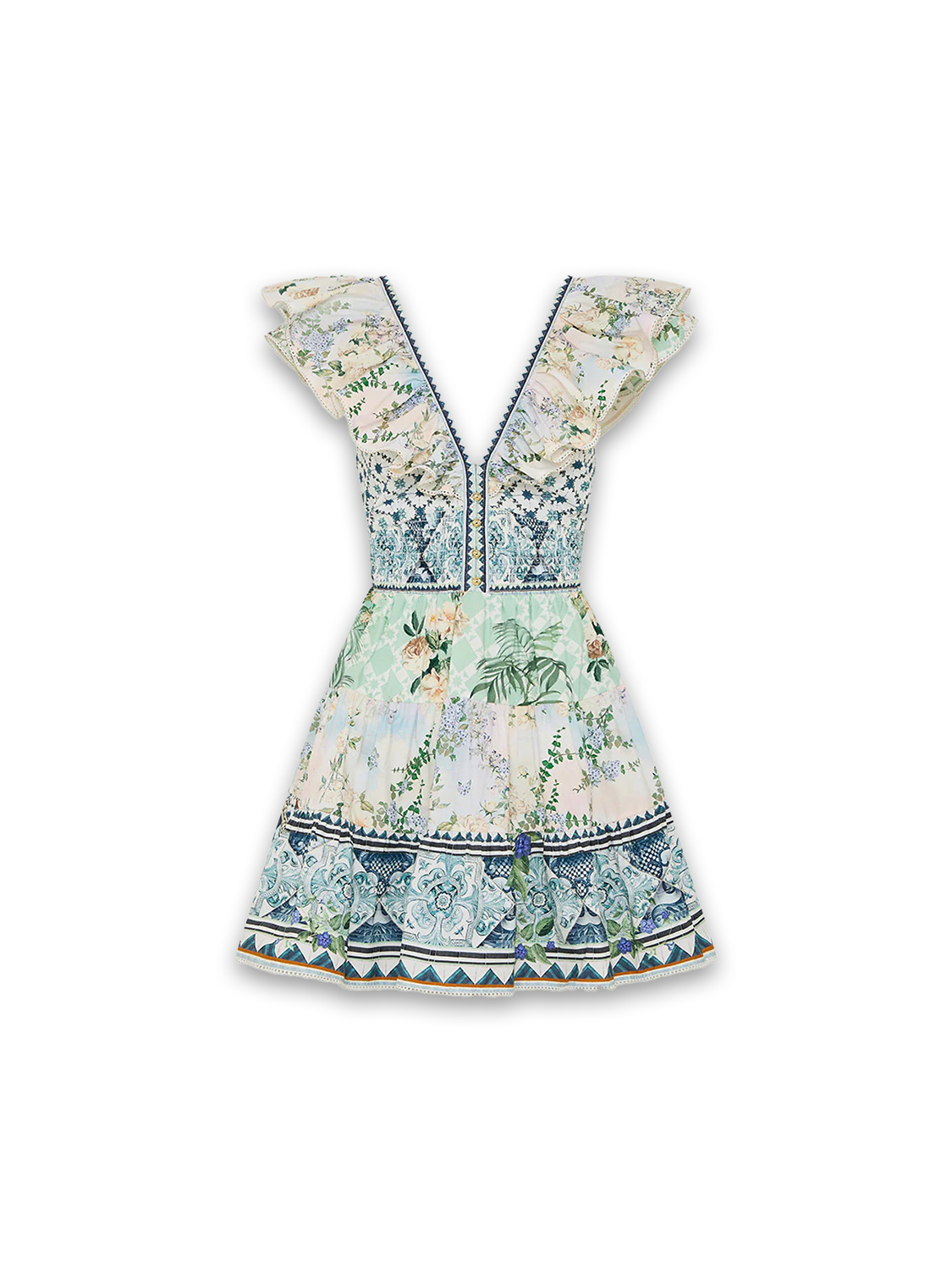 Camilla Minikleid mit Volant-Details   blau XS