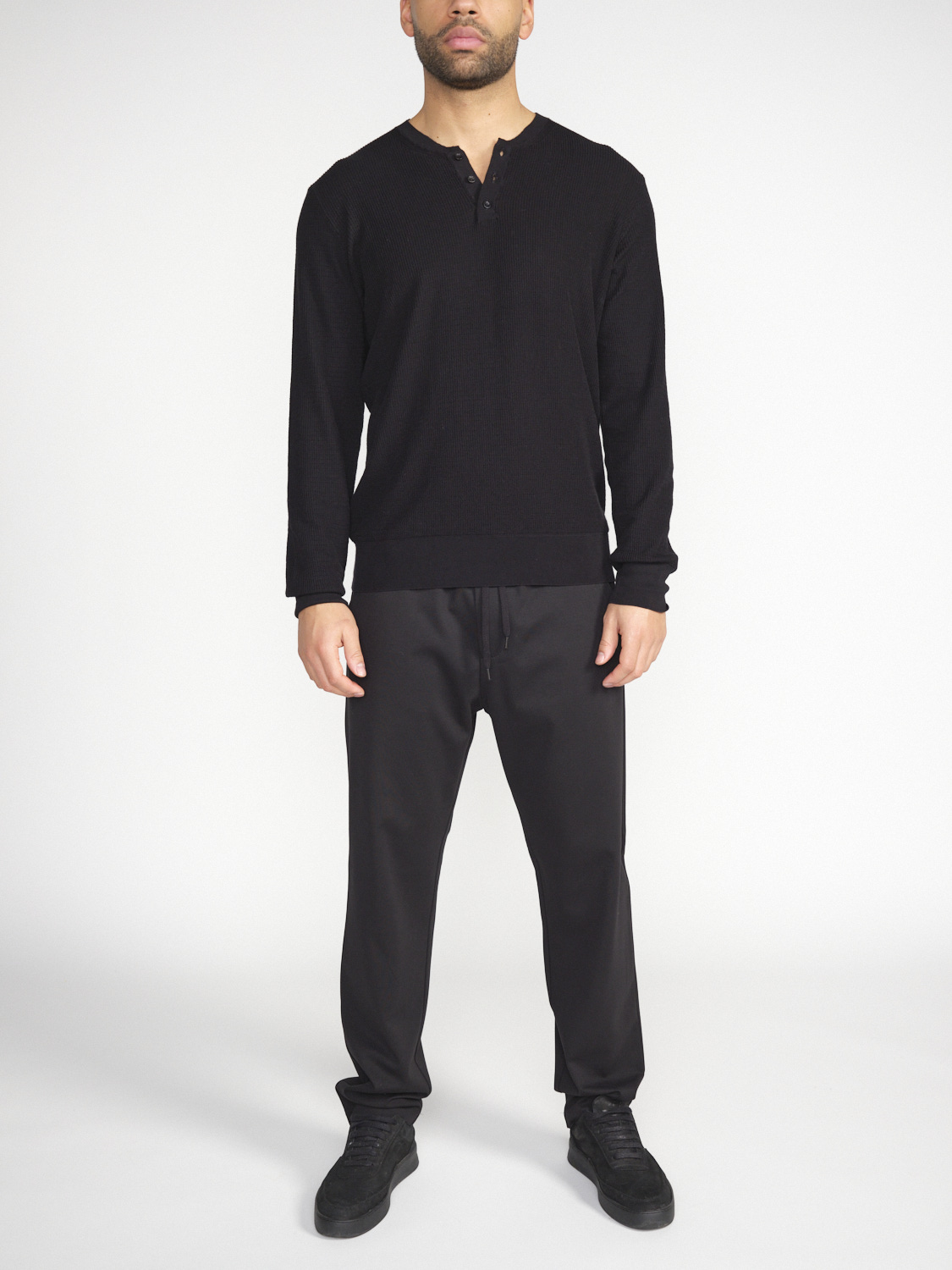 Roberto Collina Serafino – Lightweight ribbed cotton sweater with button placket  black 48