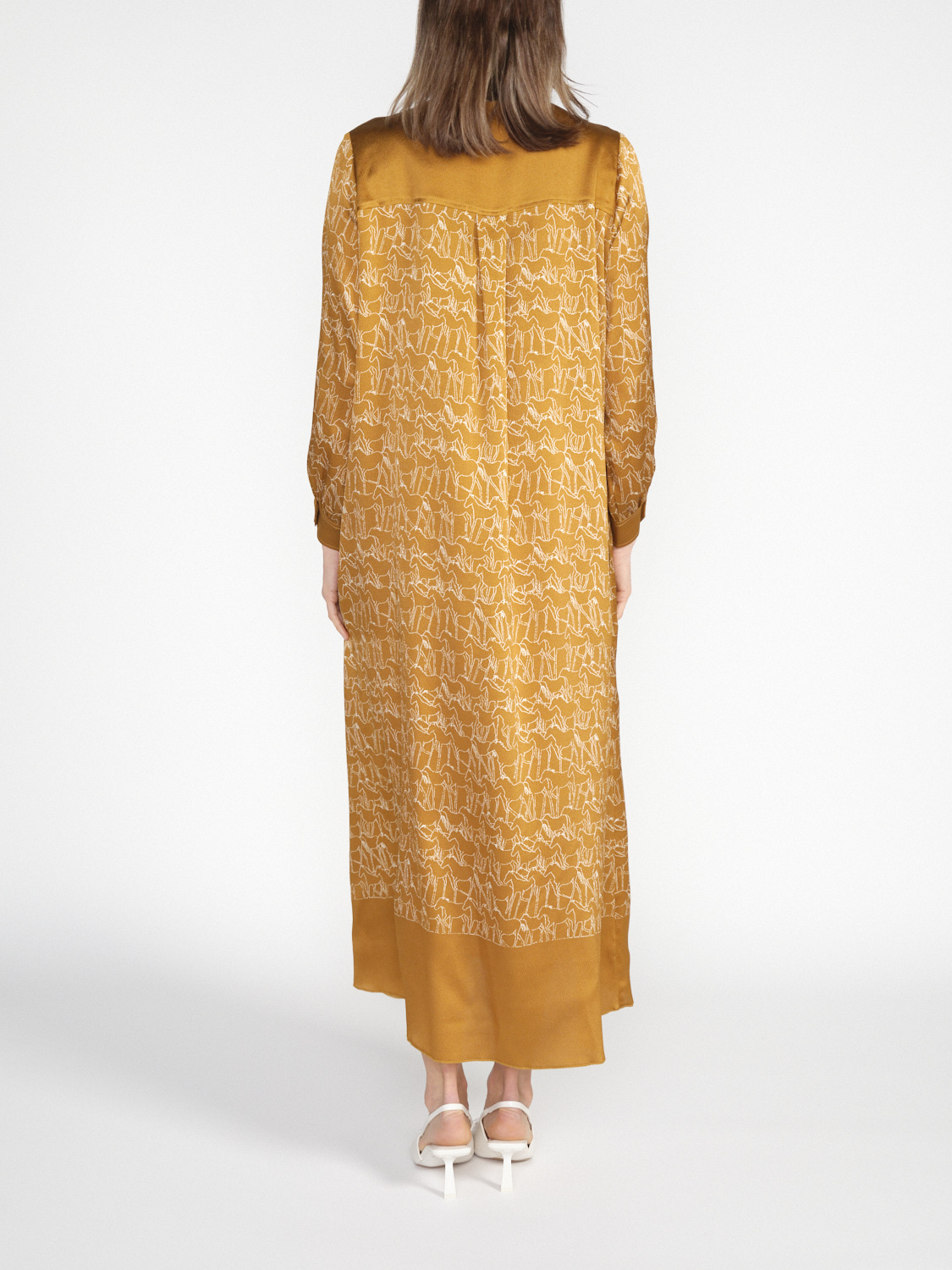 Antonia Zander Calima – Kleid mit grafischen Pferden Print  camel S