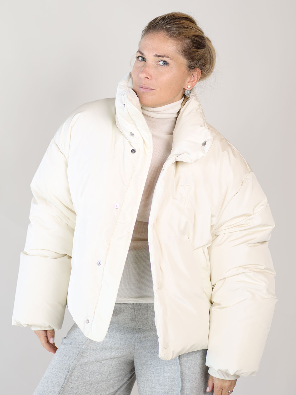 Ami Paris  Puffer jacket with high collar khaki XS